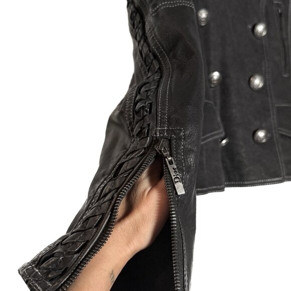 Christian Dior FW06 Black Leather Braided Sleeves Denim Jacket - Picture 4 of 11